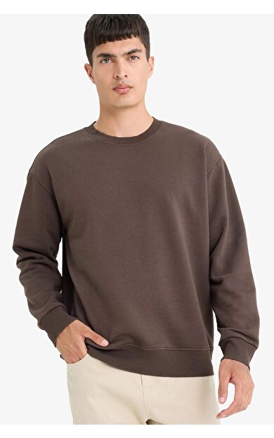 DeFacto Relax Fit Bisiklet Yaka Kalın İçi Yumuşak Tüylü Basic Düz Sweatshirt T5139AZ25AUBN581