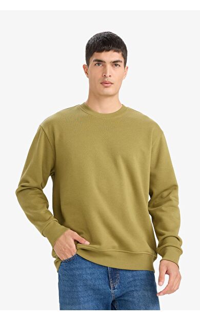 DeFacto Relax Fit Bisiklet Yaka Kalın İçi Yumuşak Tüylü Basic Düz Sweatshirt