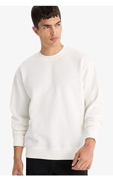 DeFacto Relax Fit Bisiklet Yaka Kalın İçi Yumuşak Tüylü Basic Düz Sweatshirt T5139AZ25AUWT32