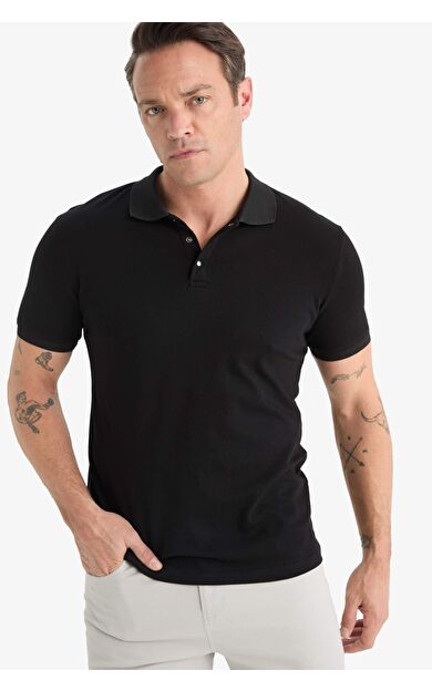 DeFacto Slim Fit Dar Kesim Kısa Kollu Basic Düz Polo Tişört T5259AZ25SMBK81