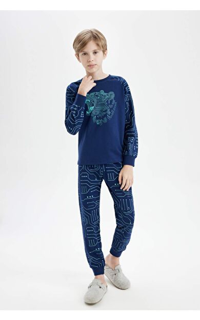 Erkek Çocuk Baskılı Uzun Kollu Pijama Takımı