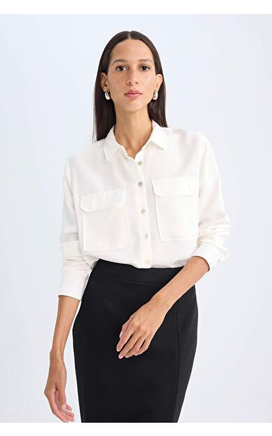 DeFacto Regular Fit Gömlek Yaka Dokulu Uzun Kollu Gömlek