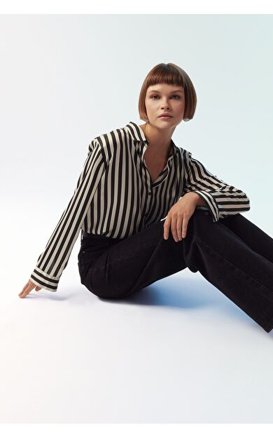 DeFacto Oversize Fit Gömlek Yaka Saten Uzun Kollu Gömlek