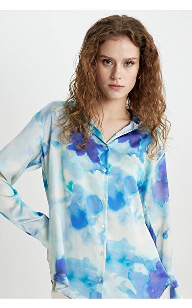 DeFacto Oversize Fit Gömlek Yaka Saten Uzun Kollu Gömlek
