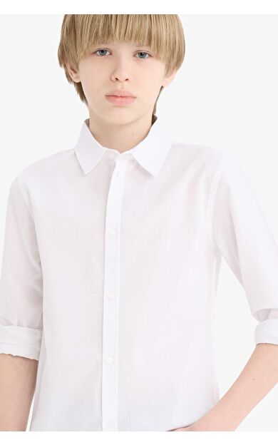 DeFacto Erkek Çocuk Okula Dönüş Regular Fit Polo Yaka Poplin Uzun Kollu Gömlek