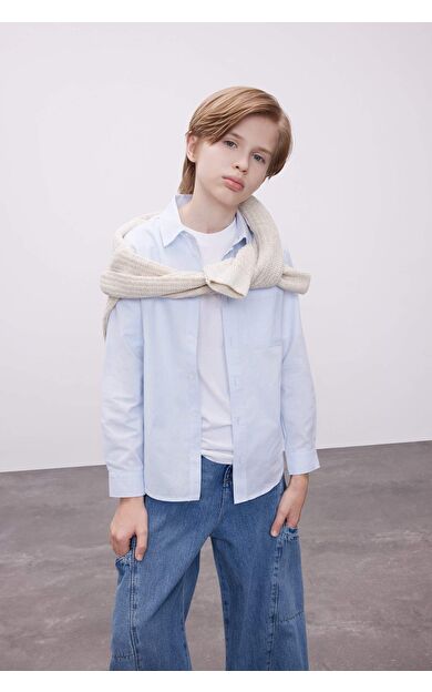 DeFacto DeFactoFit Erkek Çocuk Polo Yaka Oxford Uzun Kollu Okul Gömleği