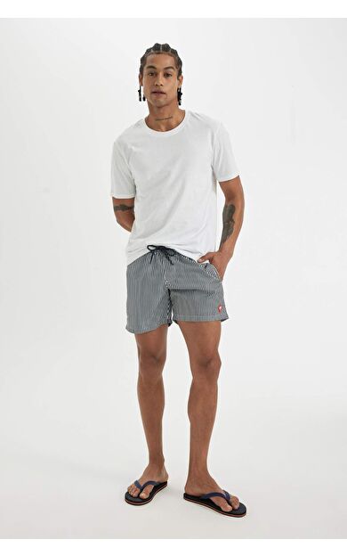 DeFactoFit Çizgili File Astarlı Kısa Boy Deniz Şortu U0024AZ24HSNV100
