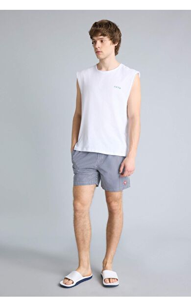 DeFacto Çizgili File Astarlı Kısa Boy Deniz Şortu