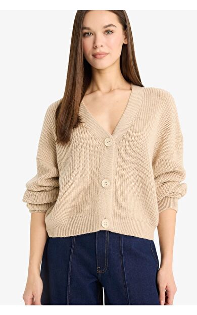 DeFacto Regular Fit V Yaka Düğmeli Triko Hırka U2052AZ25WNBG646