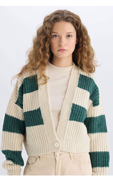 DeFacto Coool Oversize Fit Geniş Kalıp V Yaka Triko Hırka