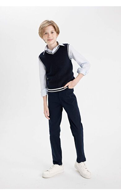 DeFacto Erkek Çocuk Düz Paça Lacivert Gabardin Okul Pantolonu