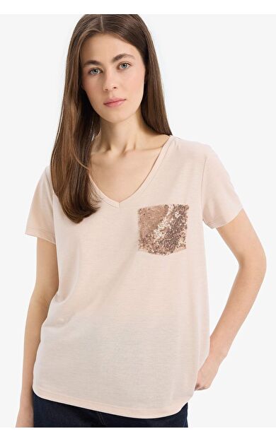 DeFacto Regular Fit V Yaka Cepli Kısa Kollu Tişört U3769AZ25SPBG107
