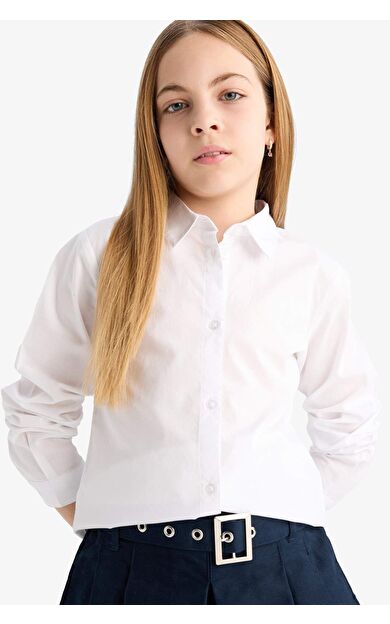 DeFacto Kız Çocuk Okula Dönüş Regular Fit Poplin Uzun Kollu Gömlek