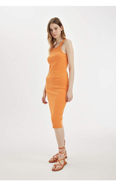 Bodycon Halter Yaka Fitilli Kaşkorse Kolsuz Midi Elbise