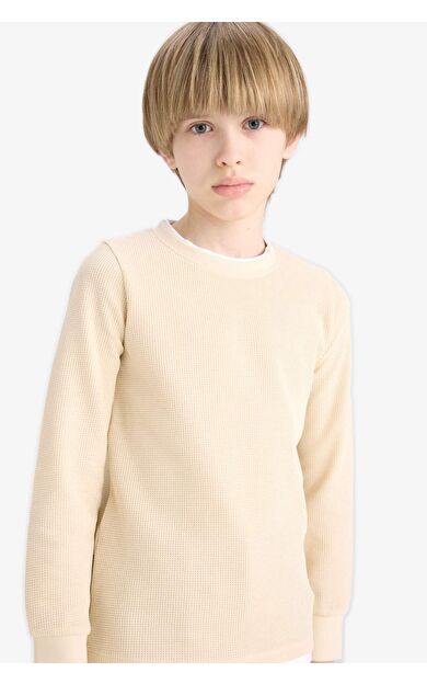 DeFacto Erkek Çocuk Bisiklet Yaka Basic Düz Waffle Uzun Kollu Okul Tişörtü V1186A625AUBG360