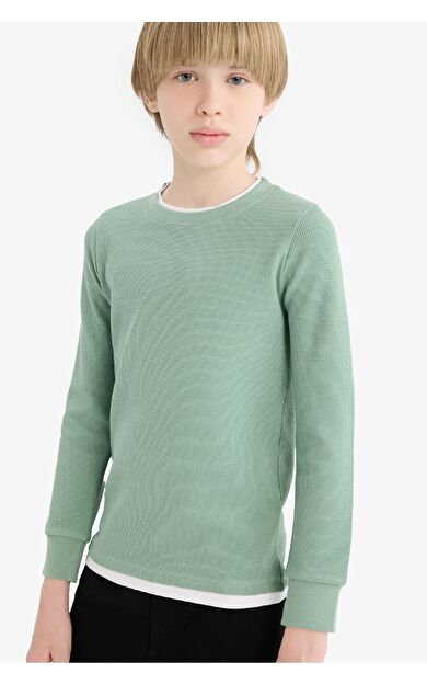 DeFacto Erkek Çocuk Bisiklet Yaka Basic Düz Waffle Uzun Kollu Okul Tişörtü V1186A625AUGN1125