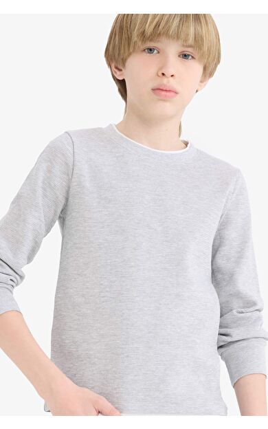 DeFacto Erkek Çocuk Bisiklet Yaka Basic Düz Waffle Uzun Kollu Okul Tişörtü V1186A625AUGR210