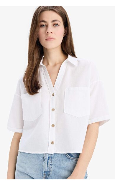 DeFacto Boxy Fit Cepli Basic Düz Kısa Kollu Gömlek