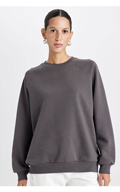 DeFacto Oversize Fit Bisiklet Yaka Kalın Casual Sweatshirt