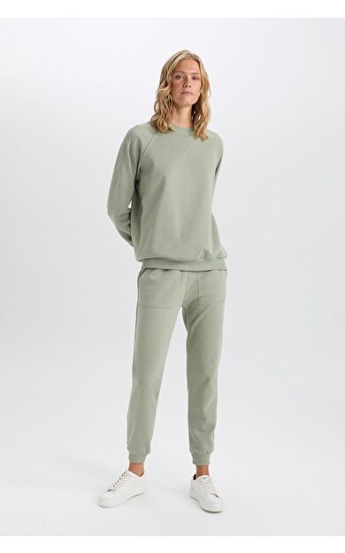 DeFacto Regular Fit Beli Bağcıklı Cepli Basic Düz Kalın Jogger Eşofman Altı