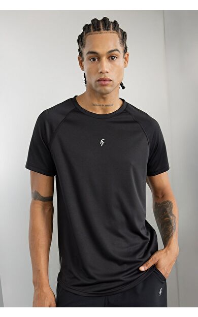 DeFacto DeFactoFit Slim Fit Bisiklet Yaka Baskılı Sporcu Kısa Kollu Tişört V2887AZ24AUBK81