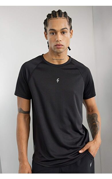 DeFacto DeFactoFit Slim Fit Bisiklet Yaka Baskılı Sporcu Kısa Kollu Tişört V2887AZ24AUBK81