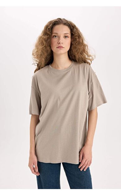 DeFacto Oversize Geniş Kalıp Bisiklet Yaka Kısa Kollu Tişört V4136AZ25SMGR52