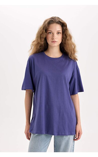 DeFacto Oversize Geniş Kalıp Bisiklet Yaka Kısa Kollu Tişört V4136AZ25SMPR160