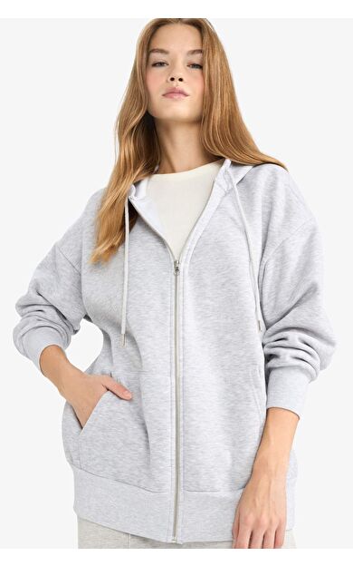 DeFacto Oversize Geniş Kalıp Kapüşonlu Kalın Kumaş Hırka