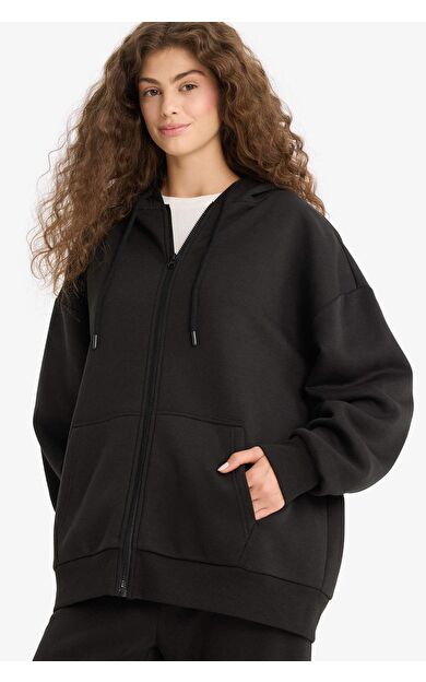 DeFacto Oversize Geniş Kalıp Kapüşonlu Fermuarlı Sweatshirt V4233AZ25WNBK81
