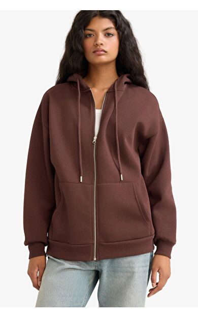 Oversize Geniş Kalıp Kapüşonlu Fermuarlı Sweatshirt V4233AZ25WNBN341