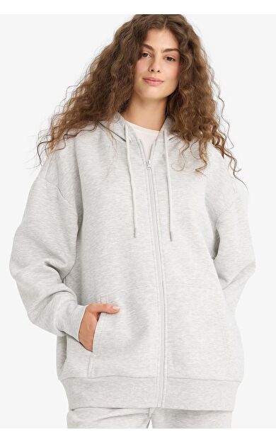 DeFacto Oversize Geniş Kalıp Kapüşonlu Fermuarlı Sweatshirt V4233AZ25WNGR256