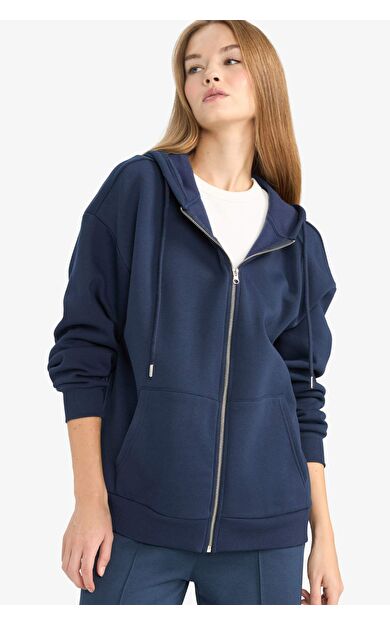 DeFacto Oversize Geniş Kalıp Kapüşonlu Fermuarlı Sweatshirt V4233AZ25WNNV256