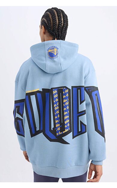 DeFactoFit NBA Golden State Warriors Oversize Fit Kapüşonlu Kalın Kumaş Sweatshirt