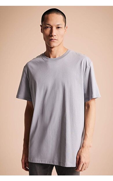 DeFacto New Regular Fit Bisiklet Yaka Basic Kısa Kollu Tişört Gri