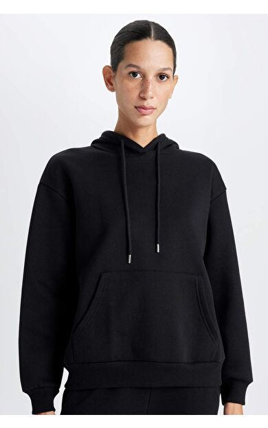 DeFacto Relax Fit Kapüşonlu Kalın Sweatshirt W1240AZ24WNBK81