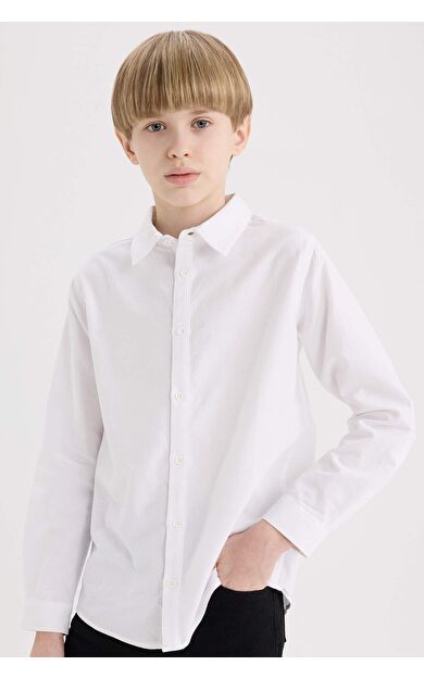 DeFacto Erkek Çocuk Polo Yaka Oxford Uzun Kollu Basic Düz Gömlek
