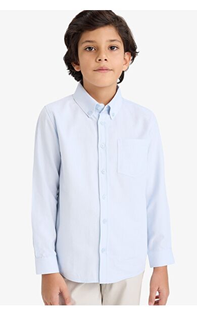 DeFacto Erkek Çocuk Regular Fit Polo Yaka Oxford Uzun Kollu Gömlek