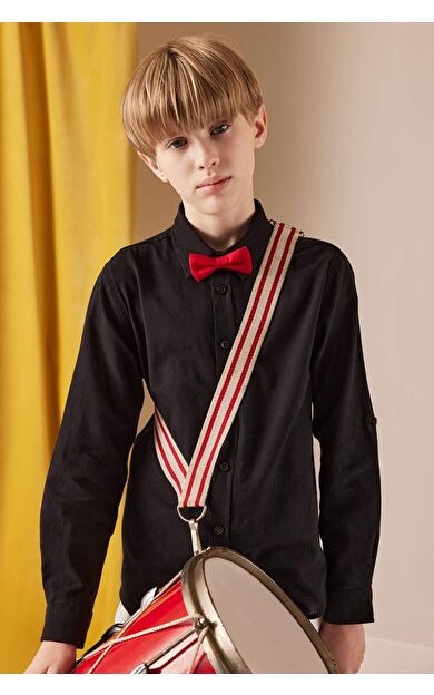 DeFacto Erkek Çocuk 23 Nisan Çocuk Bayramı Regular Fit Polo Yaka Keten Görünümlü Uzun Kollu Gömlek