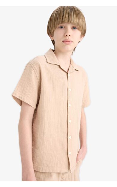 DeFacto Erkek Çocuk Oversize Geniş Kalıp Polo Yaka Müslin Kısa Kollu Gömlek W3239A625HSBG732