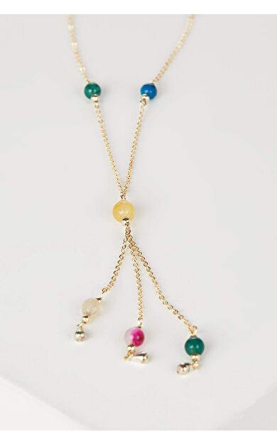 Altın Renkli Boncuklu Uzun Kolye
