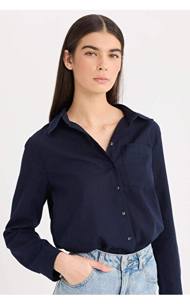 Regular Fit Basic Düz Cepli Uzun Kollu Gömlek