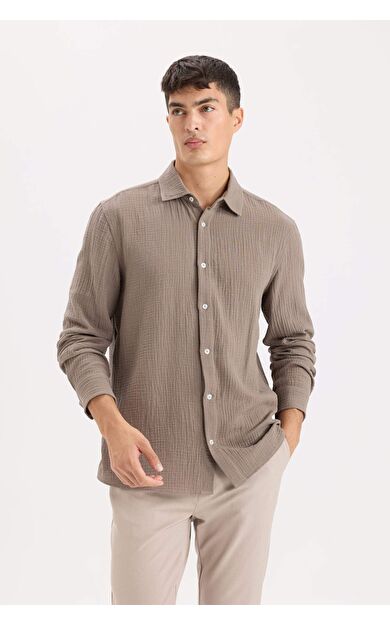 DeFacto Regular Fit Polo Yaka Müslin Uzun Kollu Gömlek W7832AZ25SPBN312