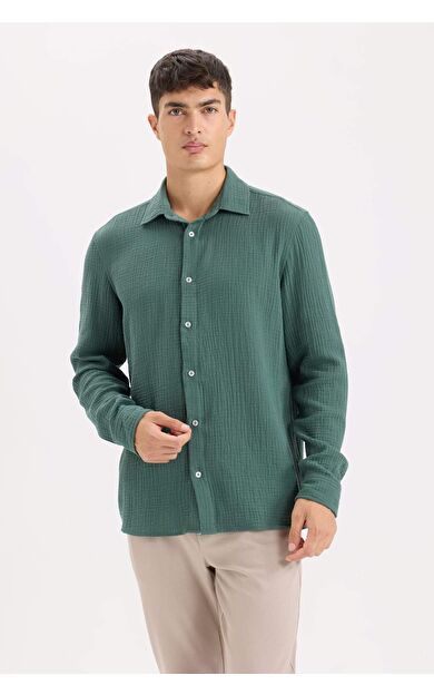 DeFacto Regular Fit Polo Yaka Müslin Uzun Kollu Gömlek W7832AZ25SPGN1259
