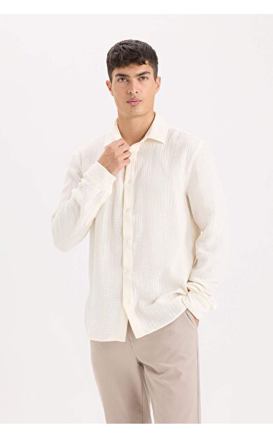 DeFacto Regular Fit Polo Yaka Müslin Uzun Kollu Gömlek W7832AZ25SPWT60