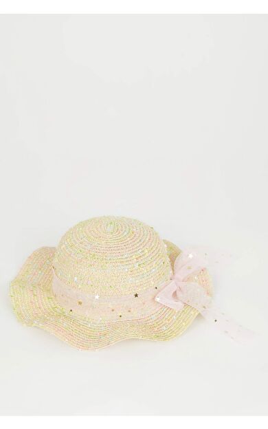 DeFactoFit Kız Çocuk Nakışlı Hasır Şapka