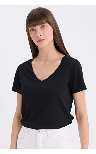 DeFacto Regular Fit V Yaka Basic Düz Kısa Kollu Tişört W9204AZ25SPBK81