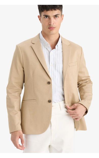 DeFacto Slim Fit Dar Kesim Astarlı Blazer Ceket Bej