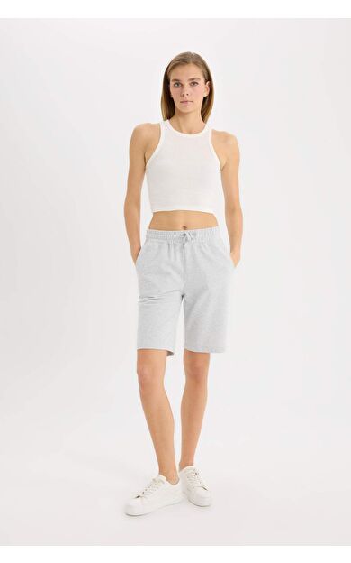 DeFacto Regular Fit Normal Bel Düz Paça İnce Sweatshirt Kumaşı Bermuda W9369AZ25SMGR93