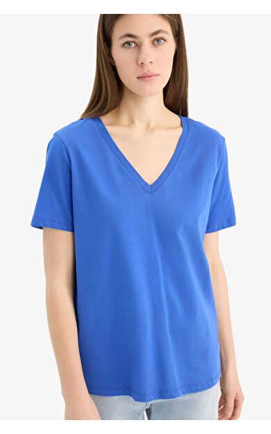 DeFacto Regular Fit V Yaka Basic Düz Penye Kısa Kollu Tişört W9578AZ25SPBE46